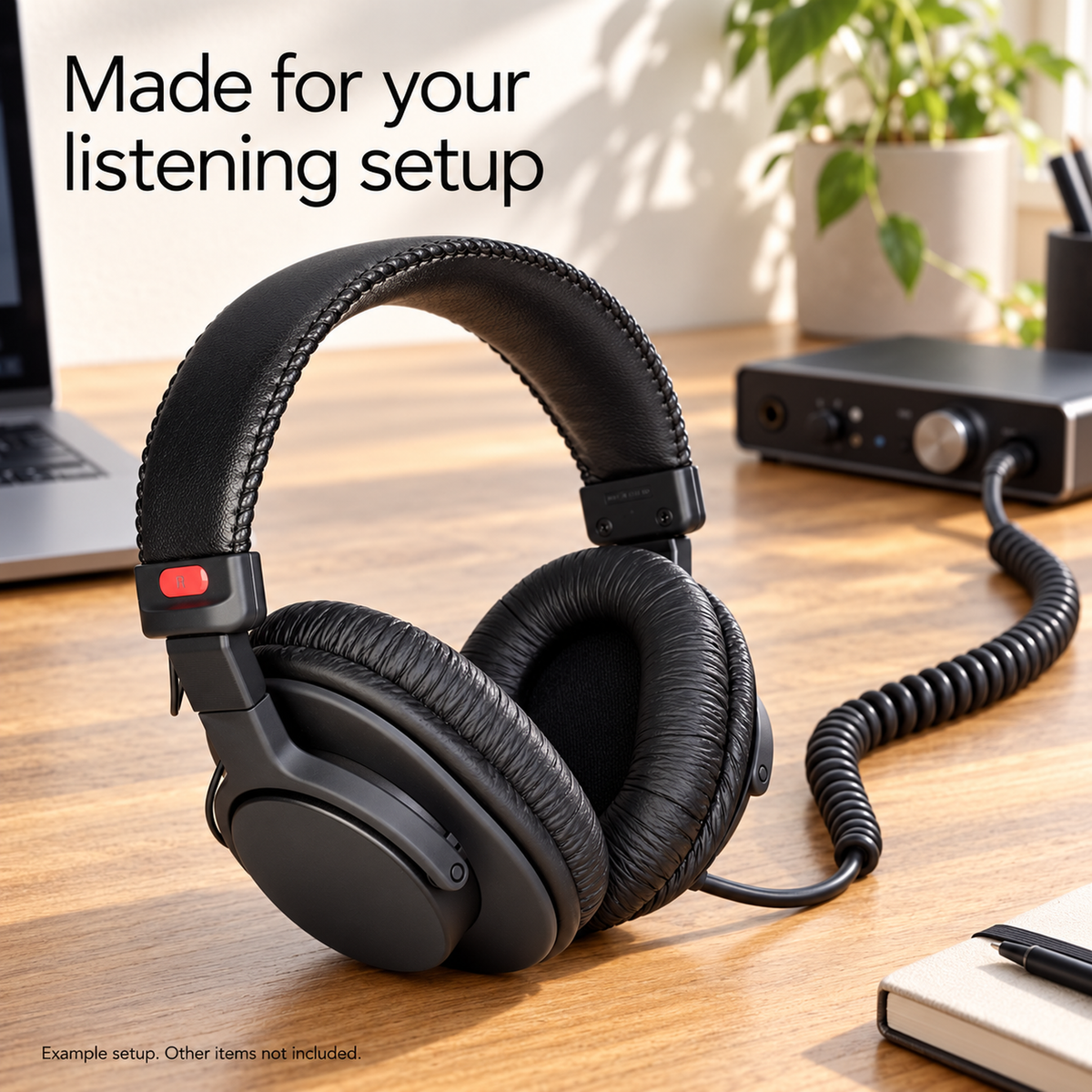 Wired Over-Ear Studio Headphones, 40 mm Drivers, Fixed Coiled Cable, Black
