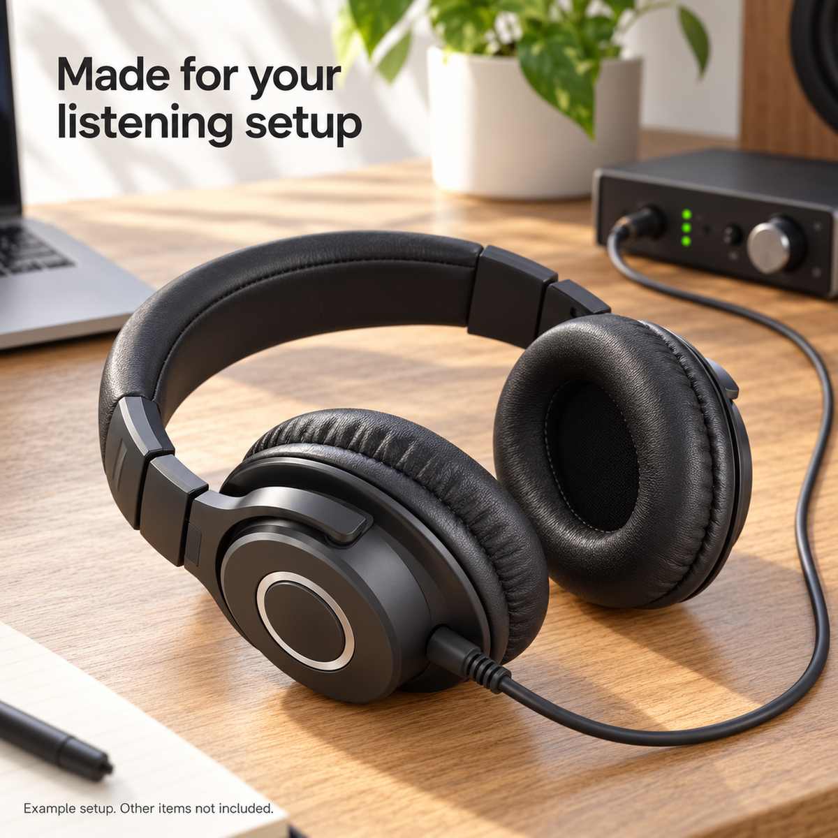 Wired Studio Headphones, 40 mm Drivers, Two Detachable Cables, Black