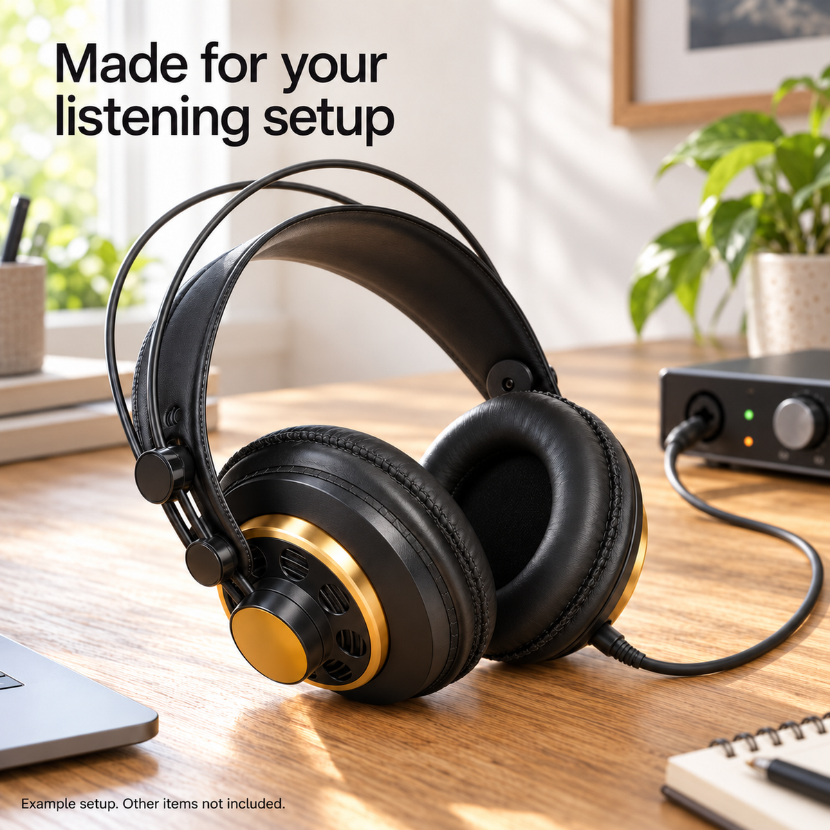Semi-Open Over-Ear Studio Headphones, 30 mm Drivers, Black and Gold