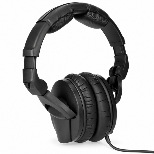 Closed-Back Over-Ear Monitoring Headphones, 64 Ohm, Coiled Cable, Black